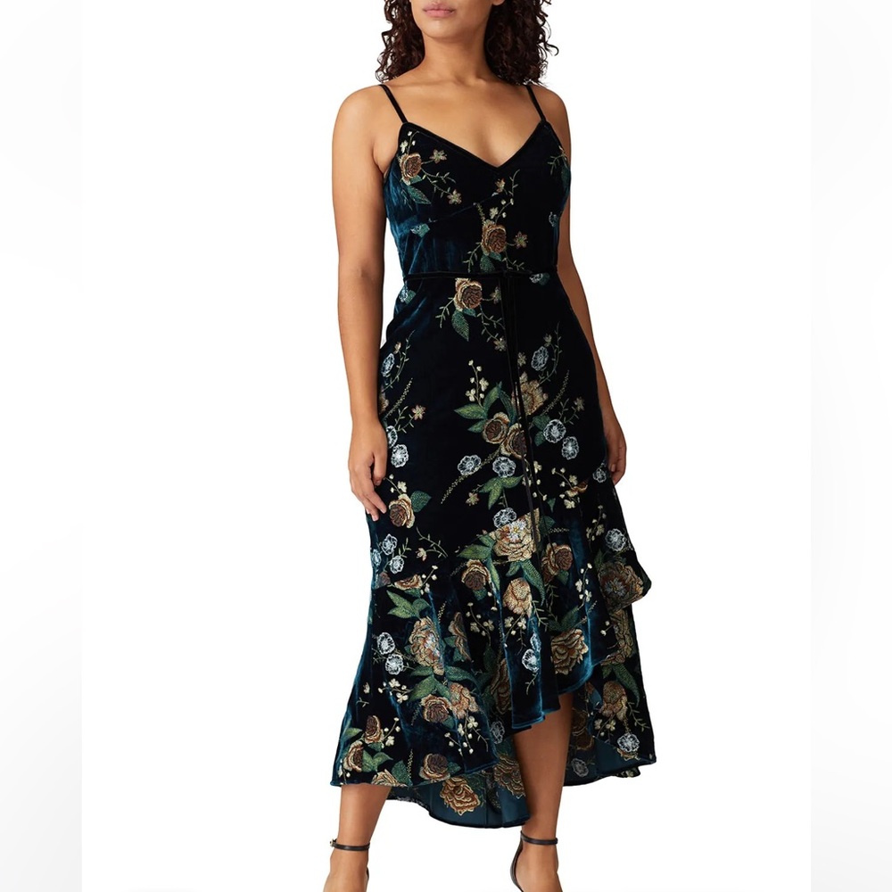 Marchesa Notte Embroidered Velvet High Low Dress, Size: 2 - Picture 5 of 15